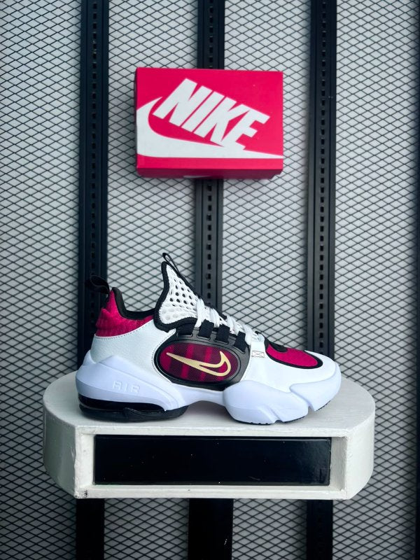 Split-sole cushioned runner in white and fuchsia