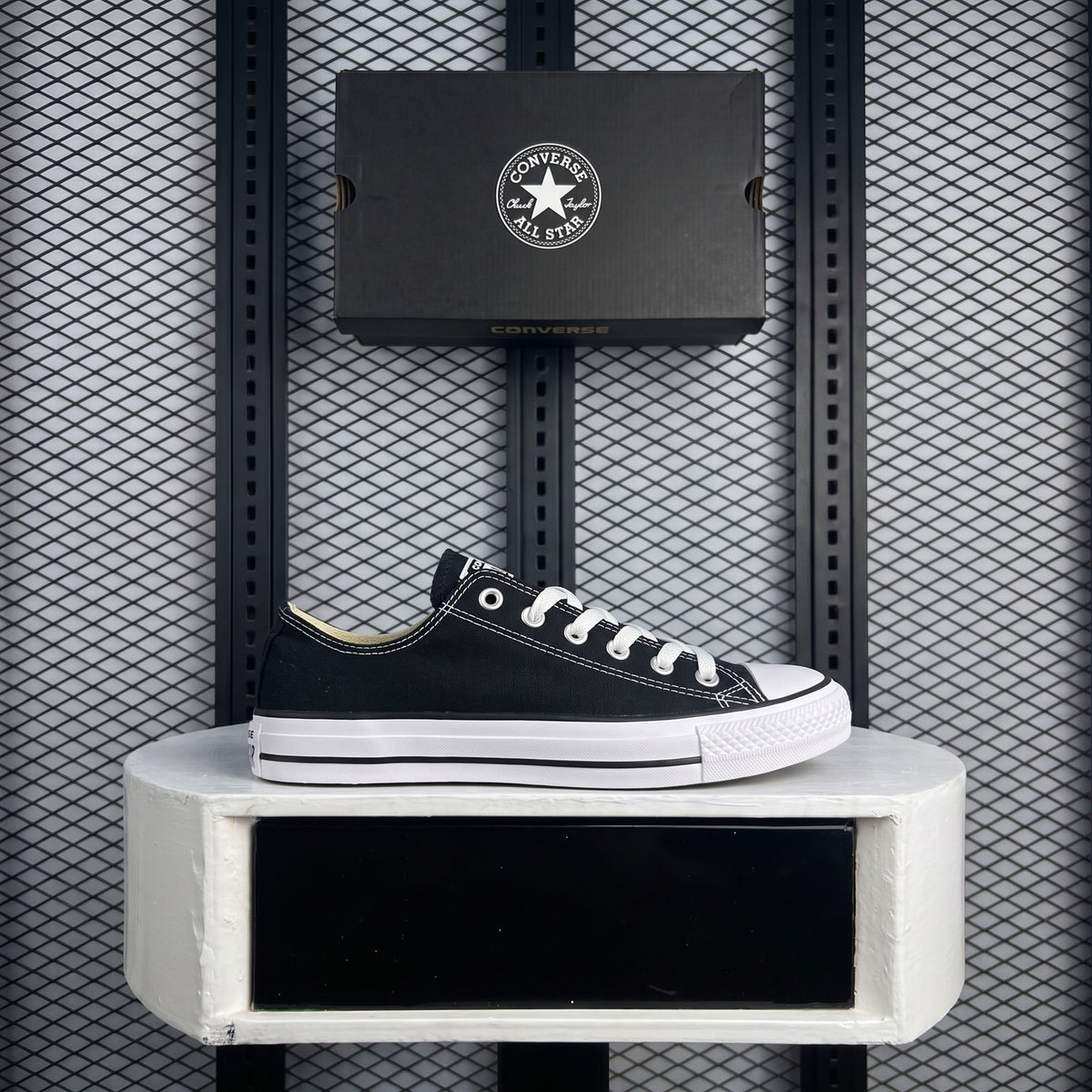 Black canvas low-top with cream rubber sole