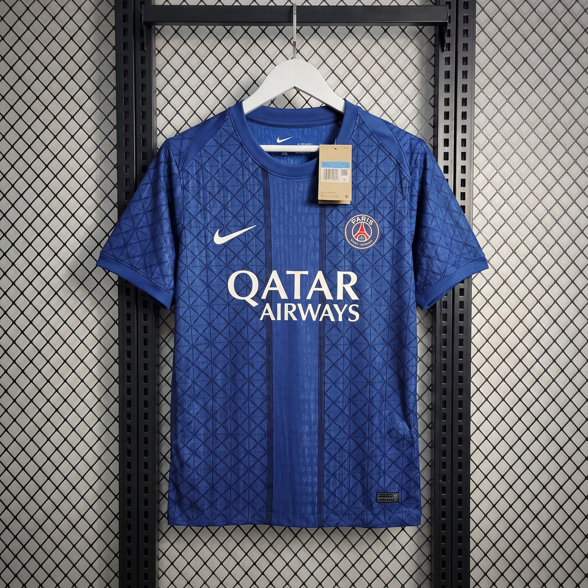 Geometric-pattern athletic short-sleeve top in royal blue