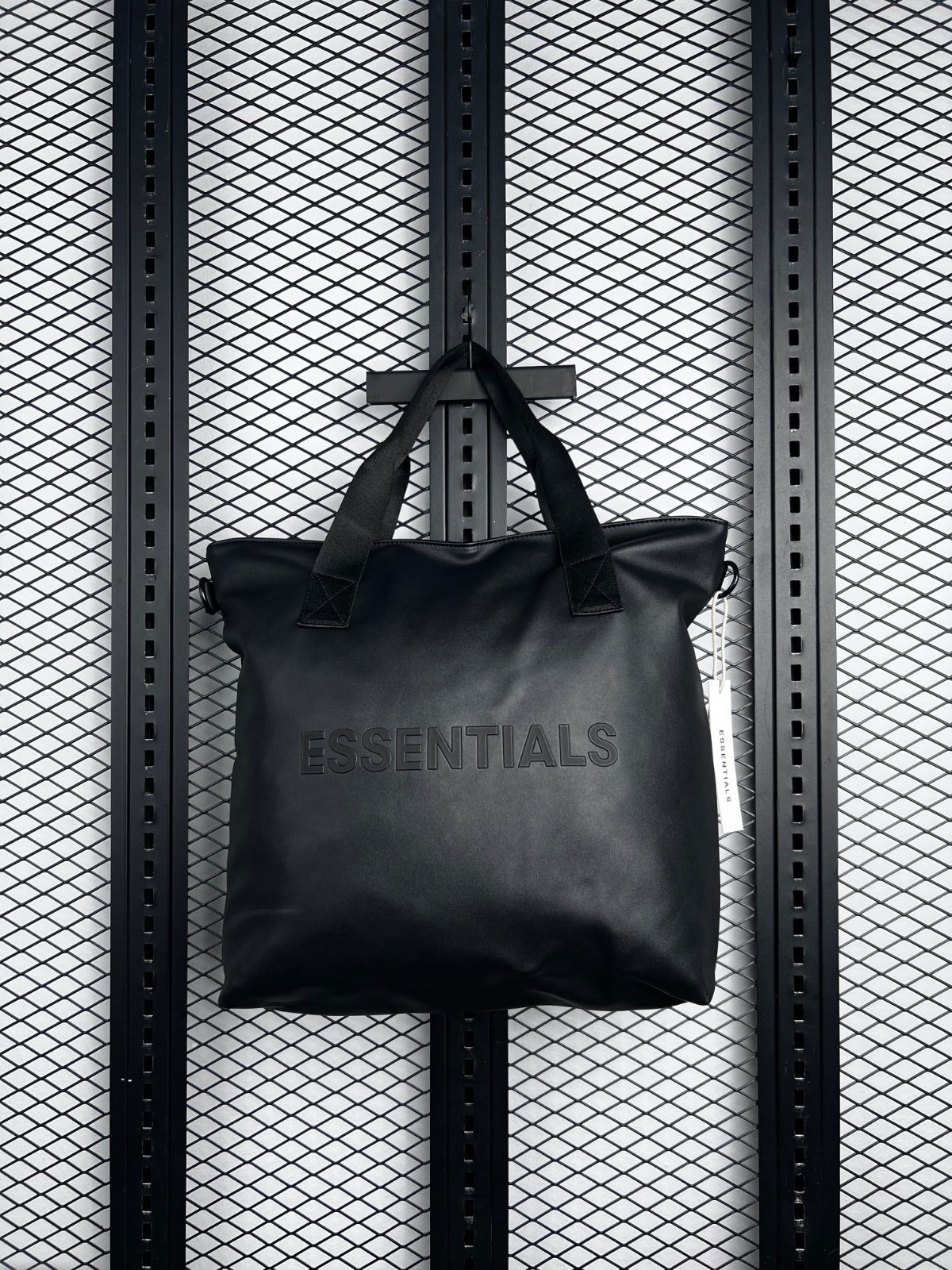 Webbing-strap matte coated tote bag in black