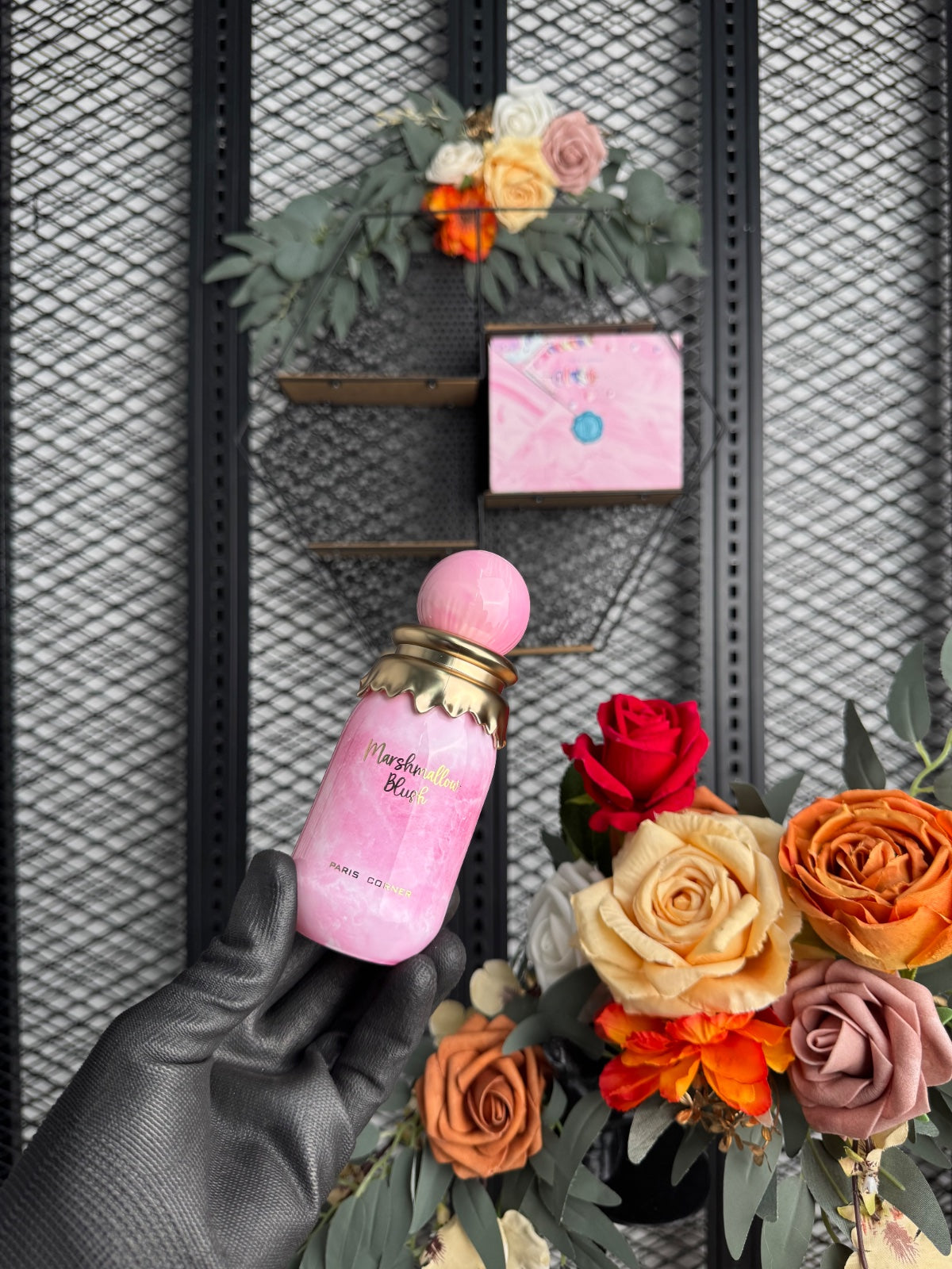 Pink swirl fragrance box with pastel illustration
