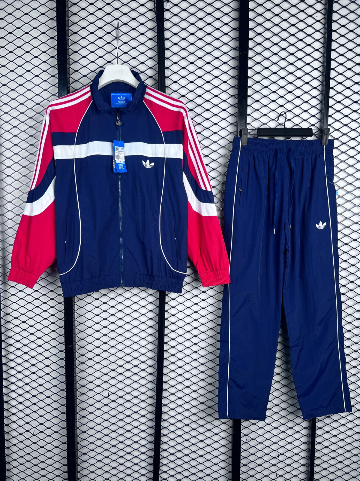 Nylon colorblock tracksuit in navy and red