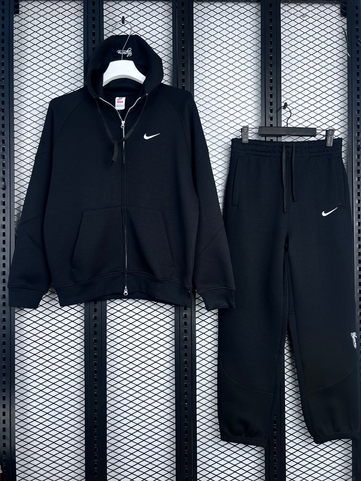 Matte black full-zip hoodie and matching sweatpants set