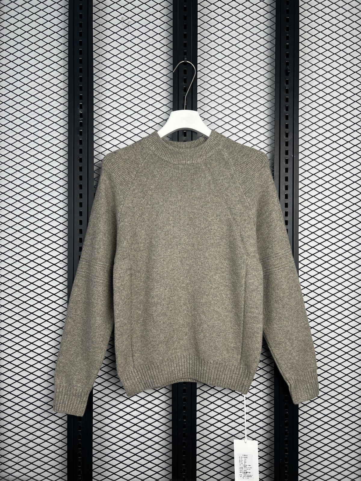 Knit wool-blend raglan sweater in heathered taupe