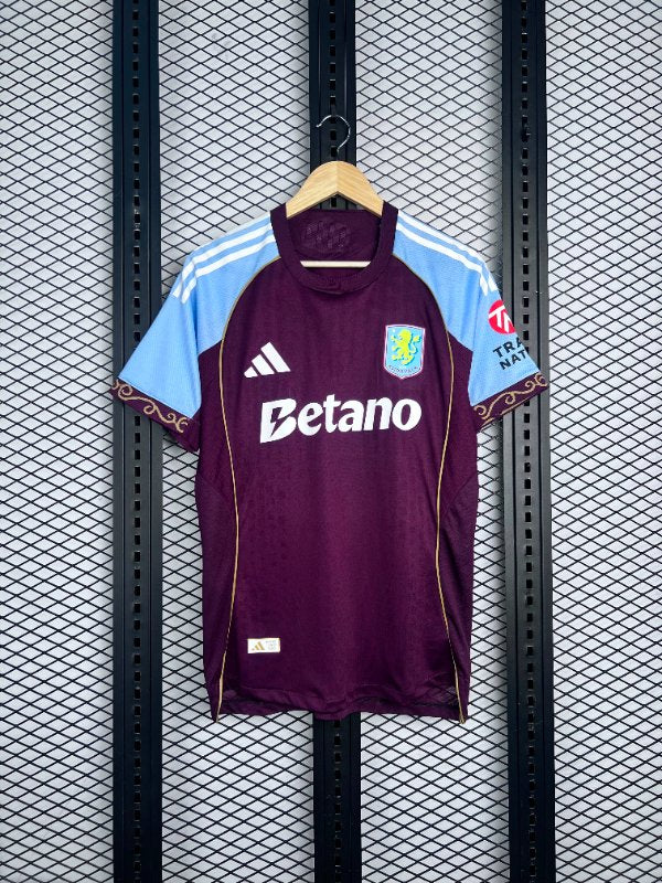 Gold-piped claret athletic jersey with sky blue sleeves