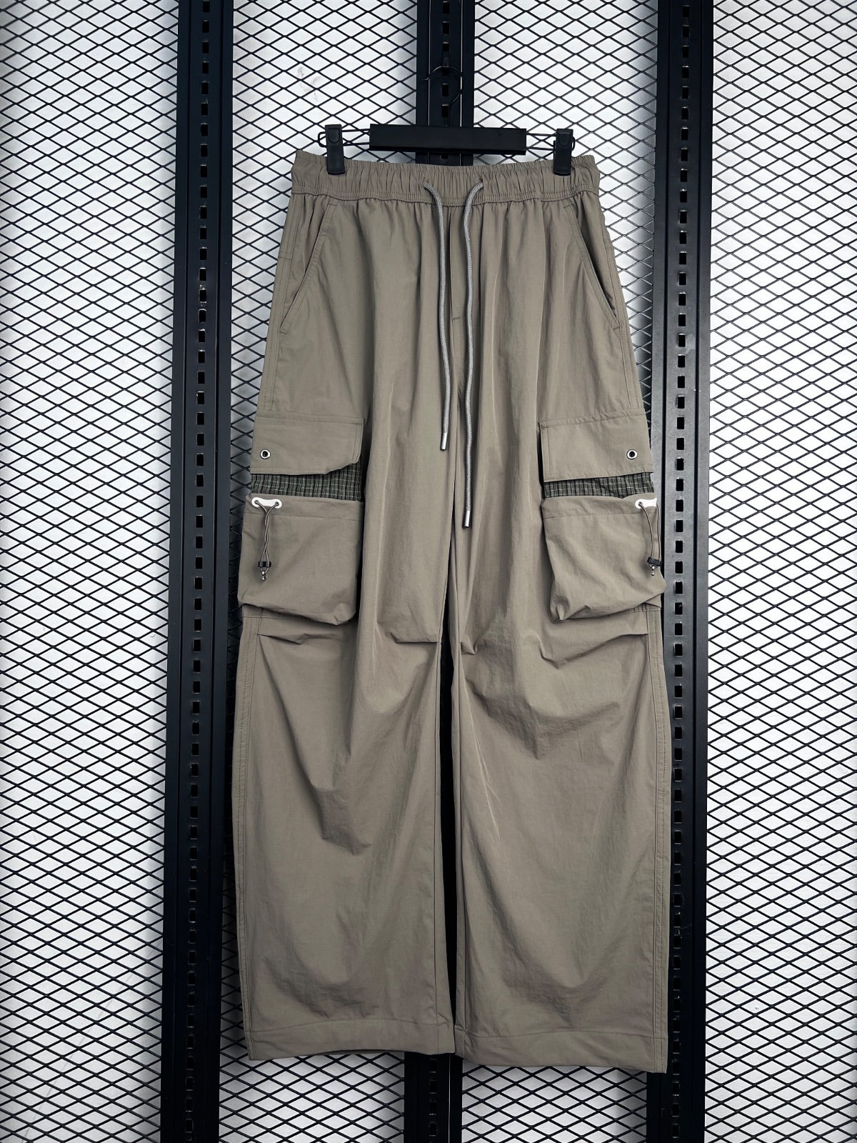 Nylon-blend cargo trousers with checked pocket accents