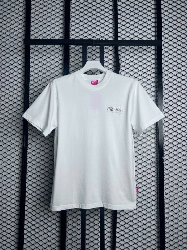 Crewneck cotton t-shirt with silver chest print