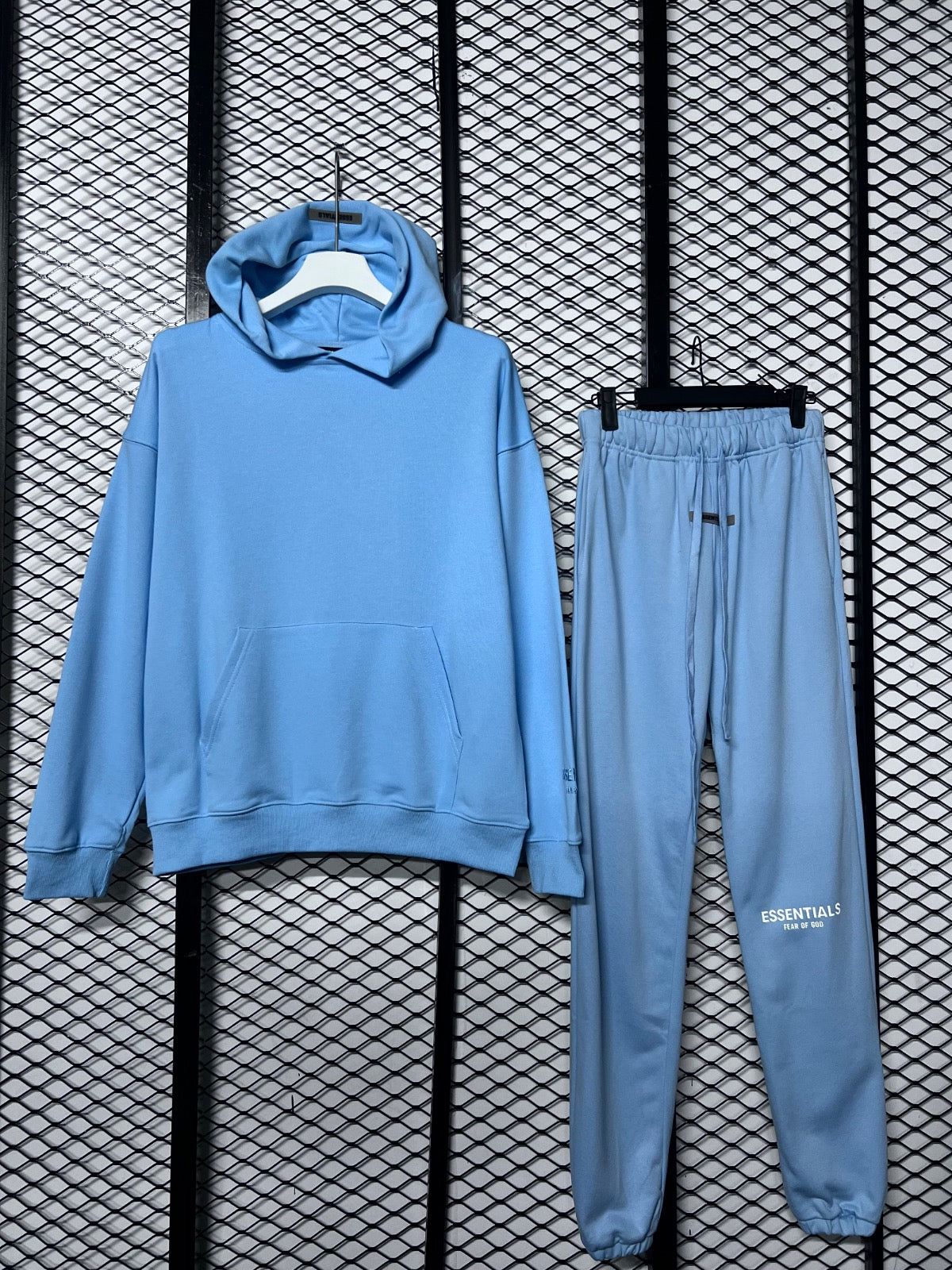 Drawstring-waist fleece tracksuit set in baby blue