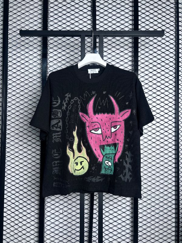 Devil graphic textured knit t-shirt in black