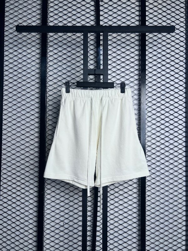 Long-drawstring cotton fleece shorts in ivory