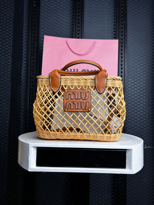 Woven Fabric Handbag x Leather Trim- Special Edition