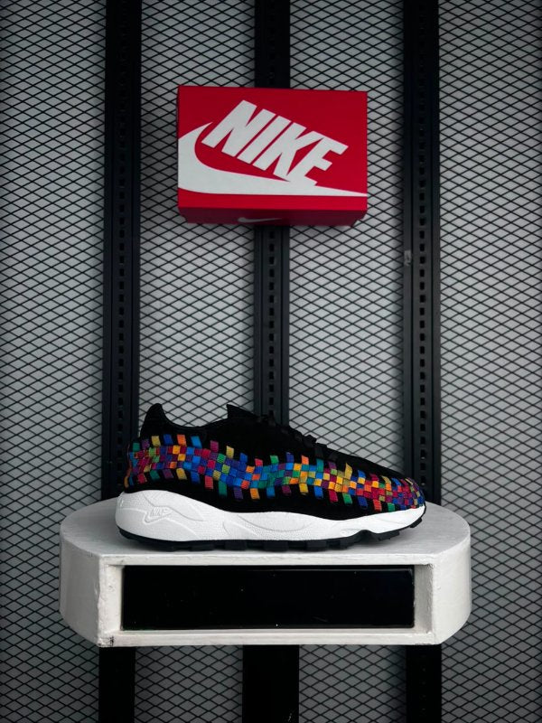 Colour-block woven textile low-top in black and multicolour