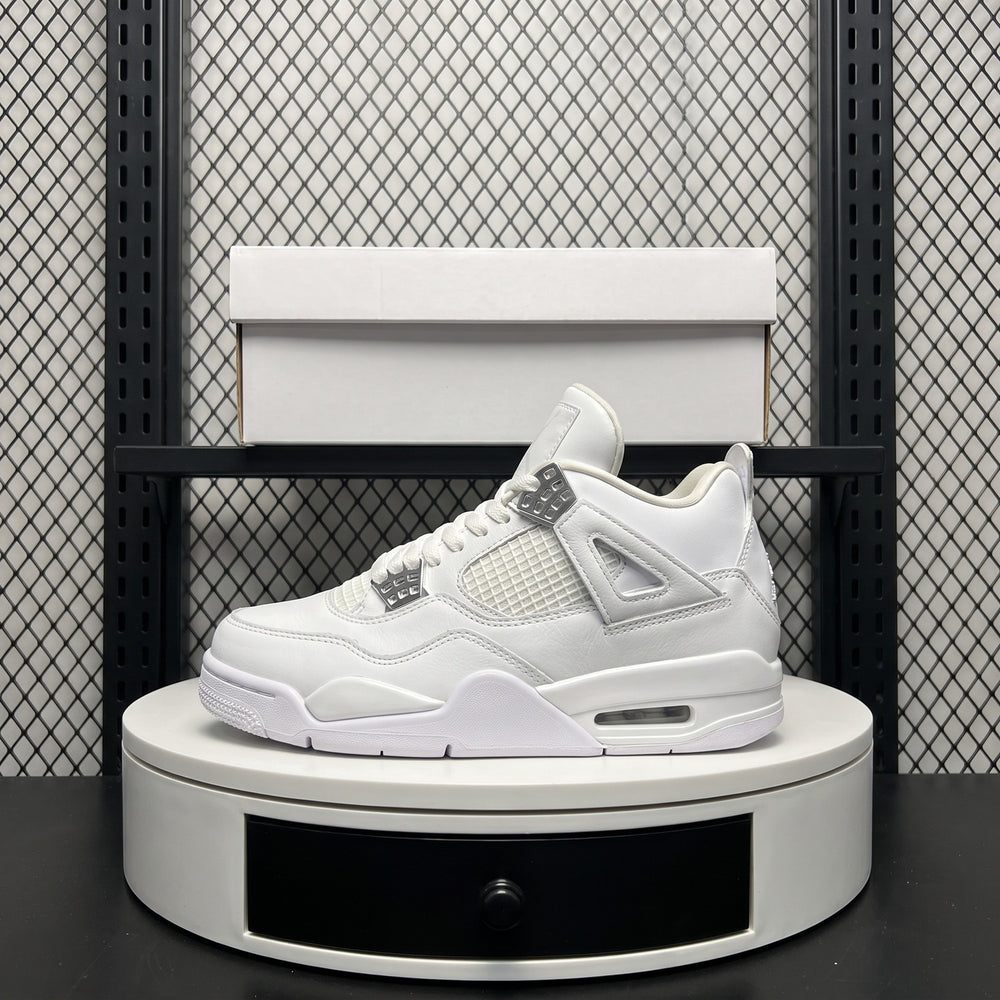 Monochrome white leather high-top with metallic eyelets