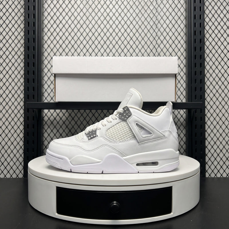 Monochrome white leather high-top with metallic eyelets