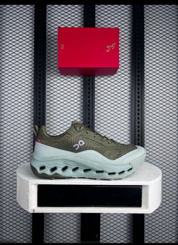 Textured textile runner in olive and mint