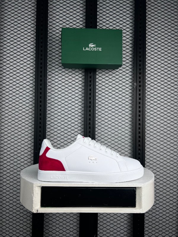 Red heel-counter white leather cupsole trainer
