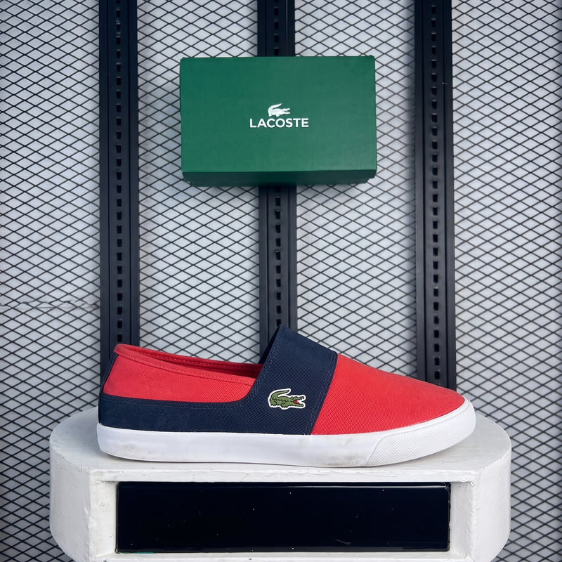Red and navy canvas slip-on with white sole