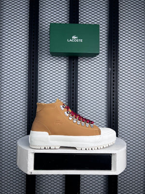 Matte leather high-top in tan and white