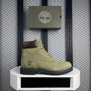 Padded-collar nubuck ankle boot in sage green