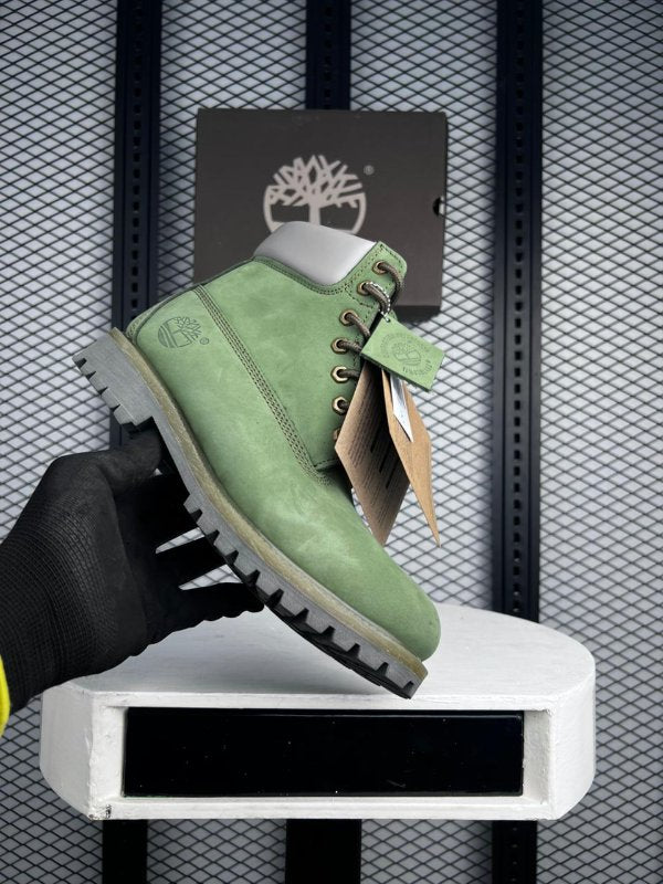Lug-sole nubuck ankle boot in sage green
