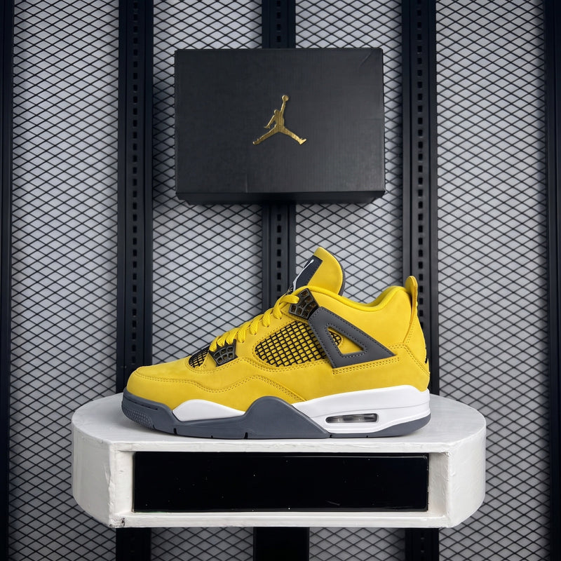 Bright yellow nubuck sneaker with dark grey support wings