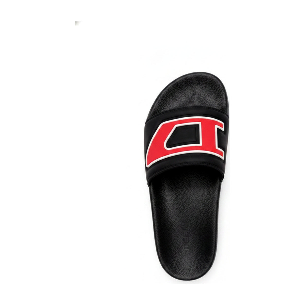 Moulded red letter strap slide in black