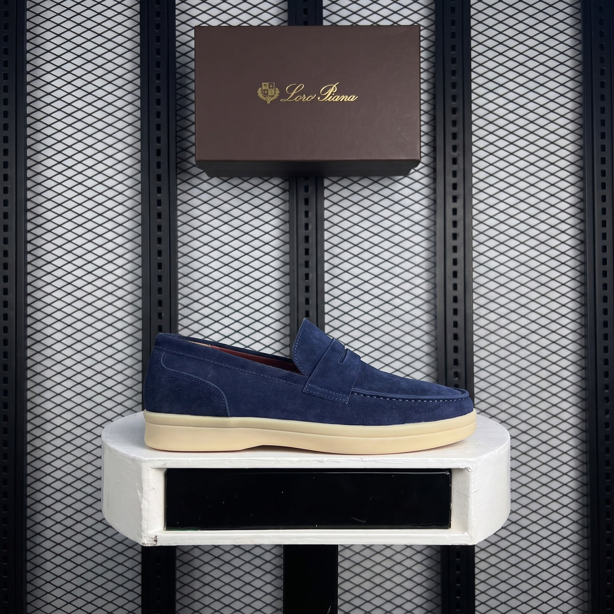 Thick-soled slip-on loafer in deep royal blue