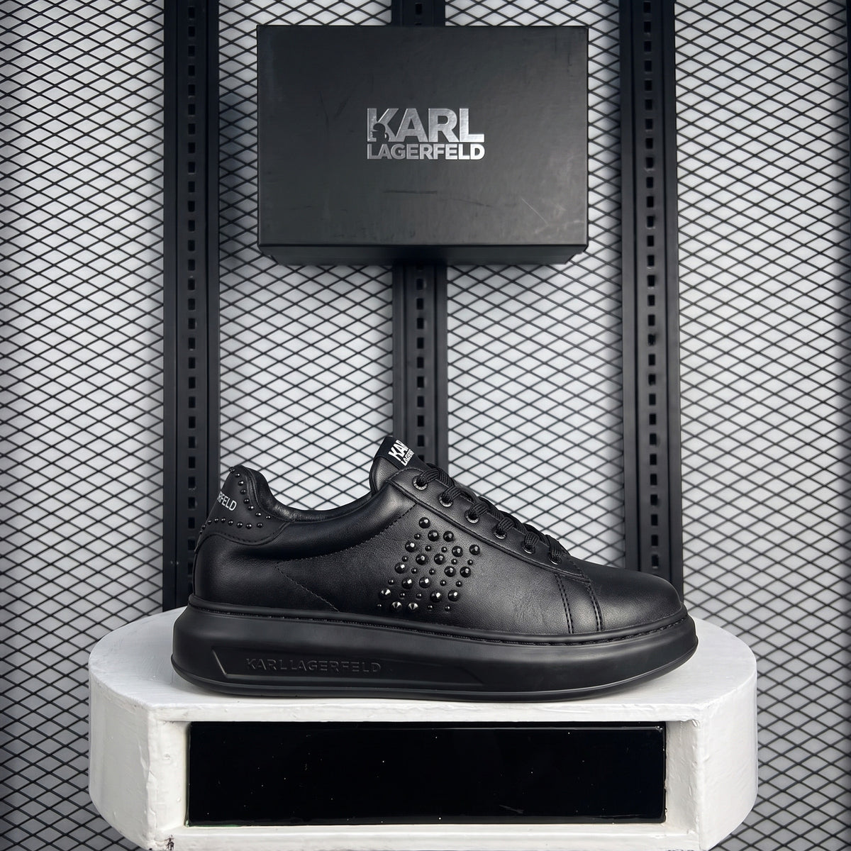 Stud-embellished chunky platform low-top sneakers in black