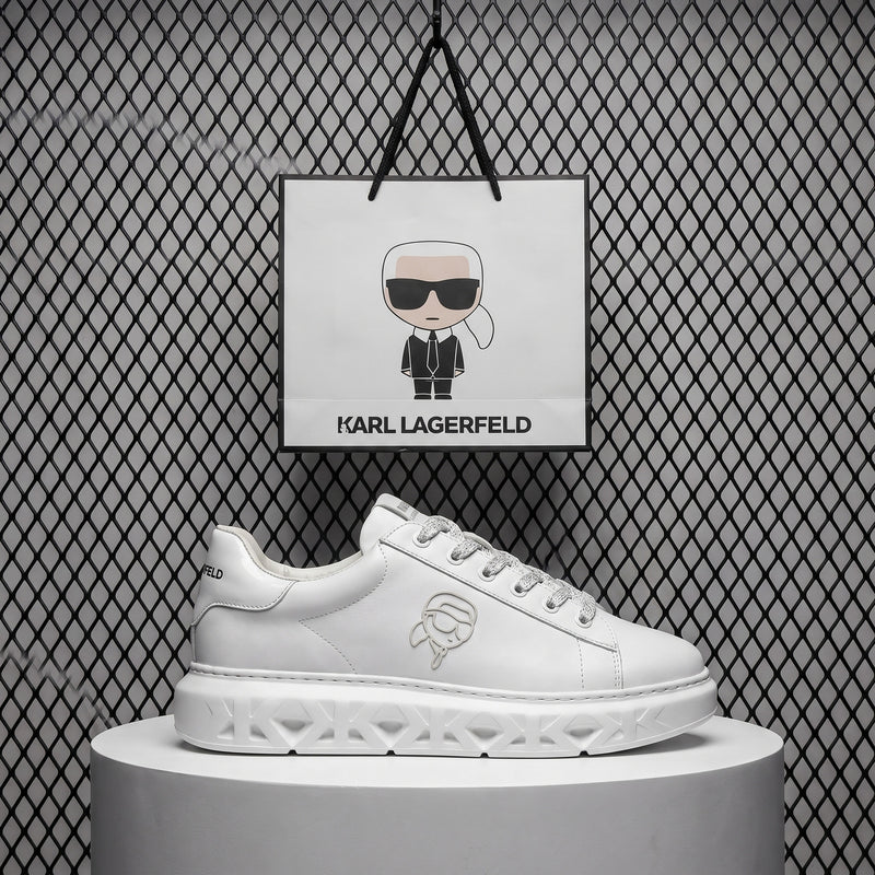 White leather platform sneaker with sculpted monogram sole