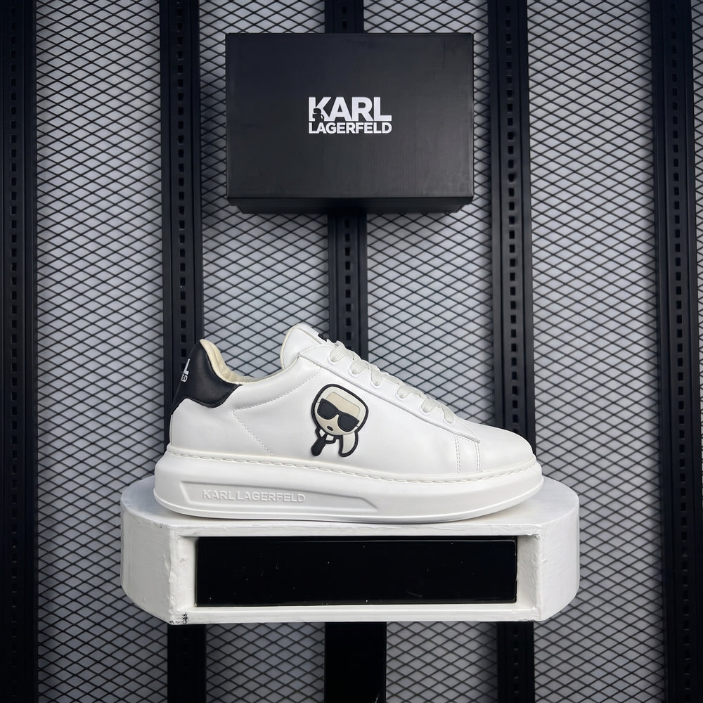 Smooth white leather platform sneaker with black heel tab