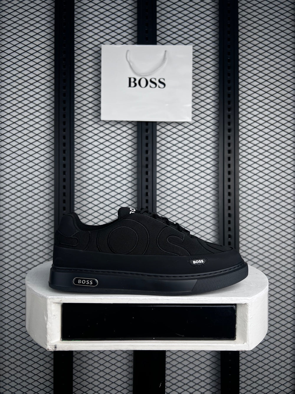 Tonal letter-pattern knit low-top with chunky cupsole