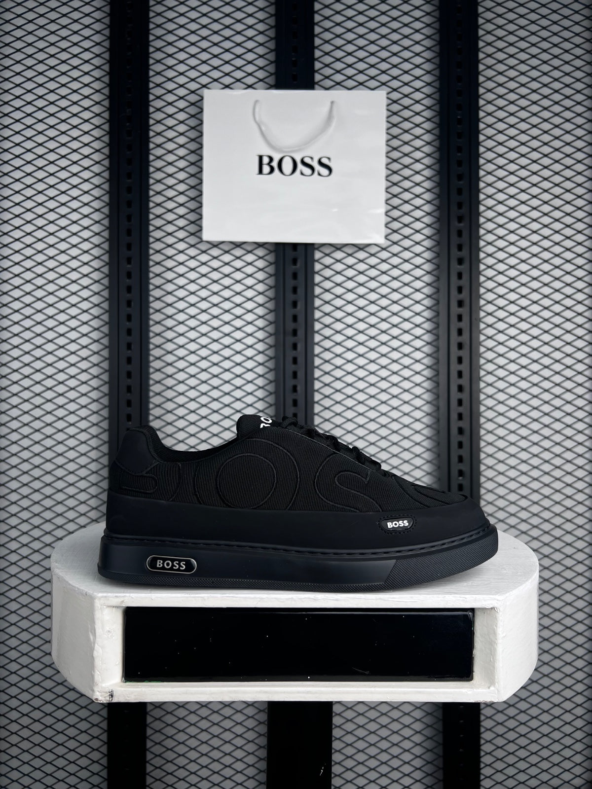 Tonal letter-pattern knit low-top with chunky cupsole
