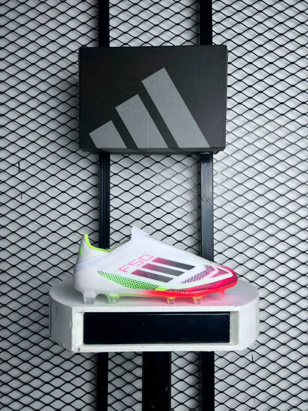 Elite Laceless FG White Red Solar Yellow Soccer Boots