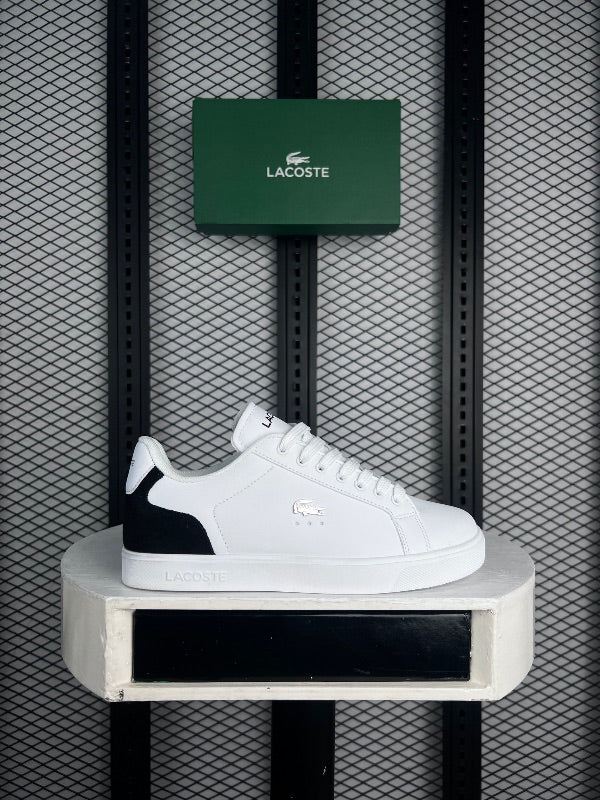 Cup-sole white leather low-top with black heel