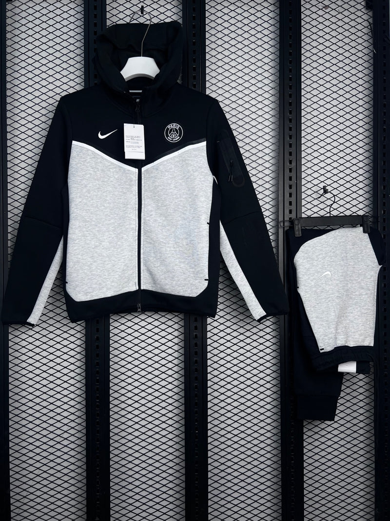 Chevron colour-blocked hooded zip tracksuit in heather grey