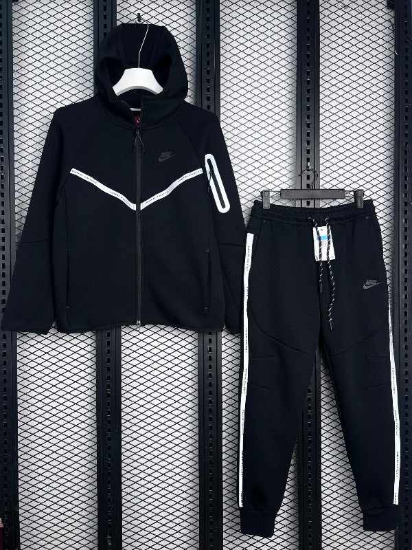 White-taped zip tracksuit with chevron detailing in black