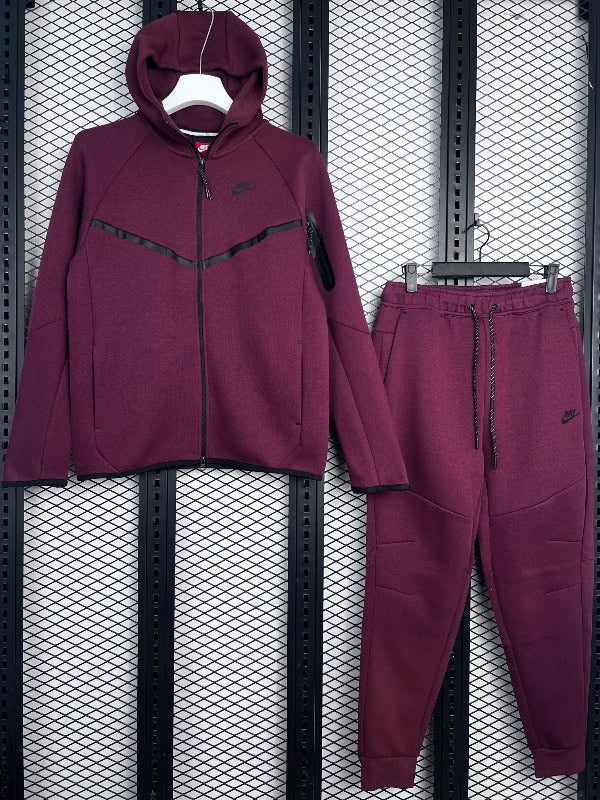 Taped-chevron zip hoodie and joggers in deep burgundy