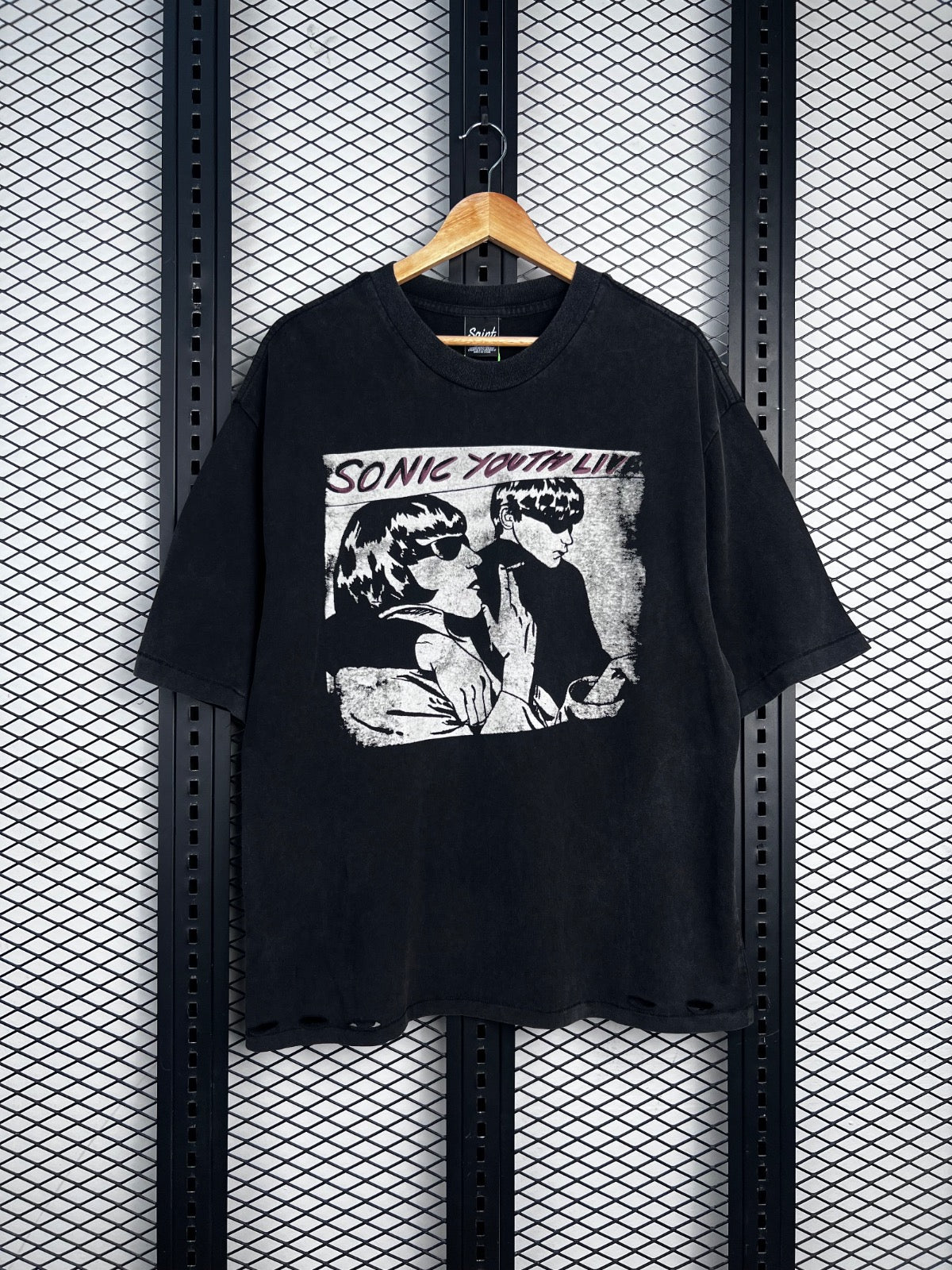Washed black graphic print crew-neck T-shirt