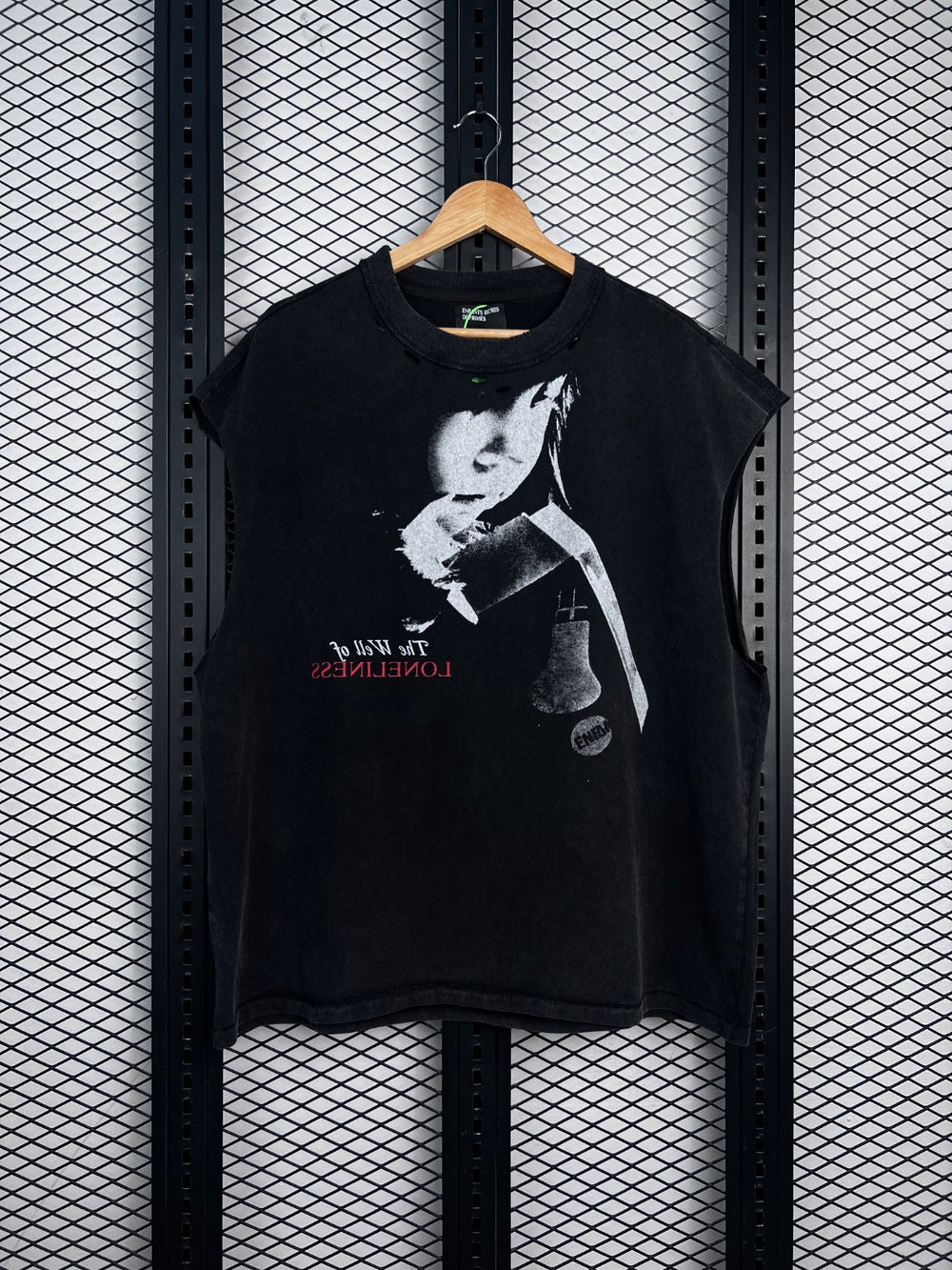 Graphic-print washed cotton t-shirt with distressed neckline