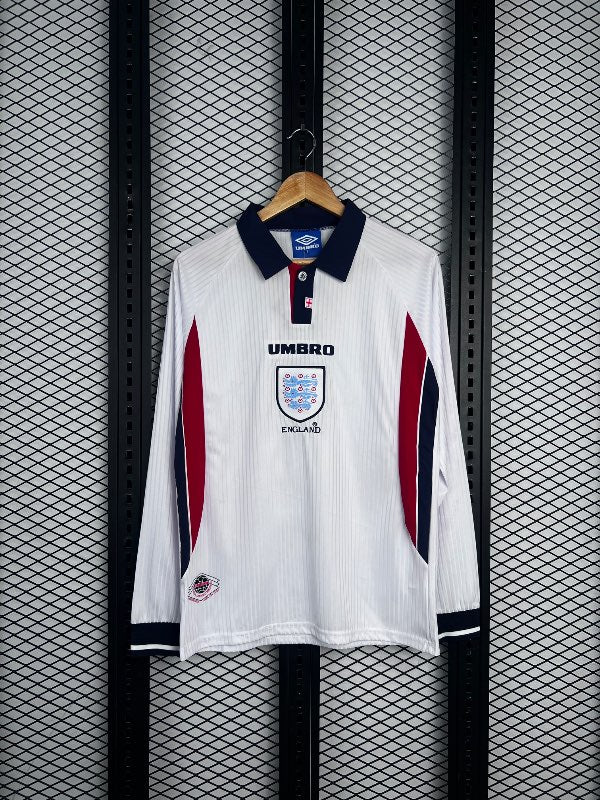 England Long Sleeve Soccer Jersey White Red Navy