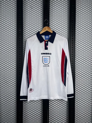 England Long Sleeve Soccer Jersey White Red Navy