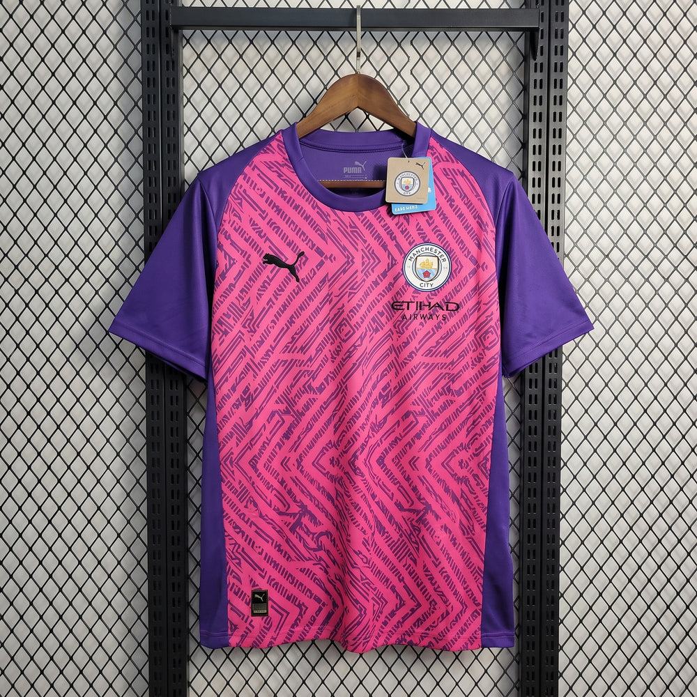 Geometric maze-print football jersey with purple raglan sleeves
