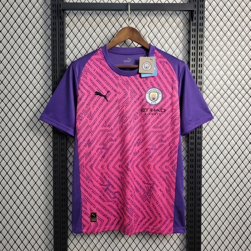 Geometric maze-print football jersey with purple raglan sleeves
