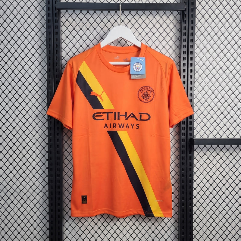 Short-sleeve sports jersey in vibrant orange with diagonal stripe