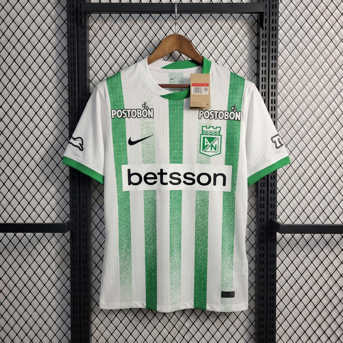 Green-trimmed striped football jersey in white