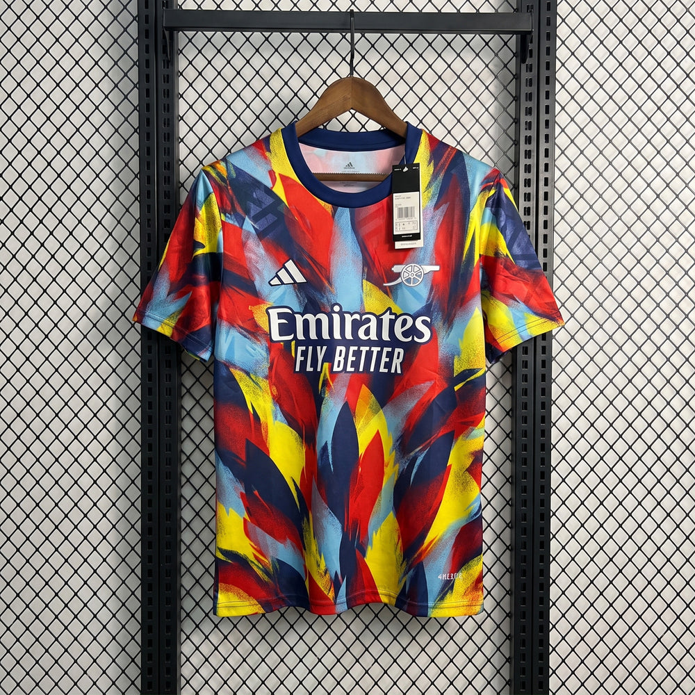 Polyester jersey in vibrant multicolor brushstroke print