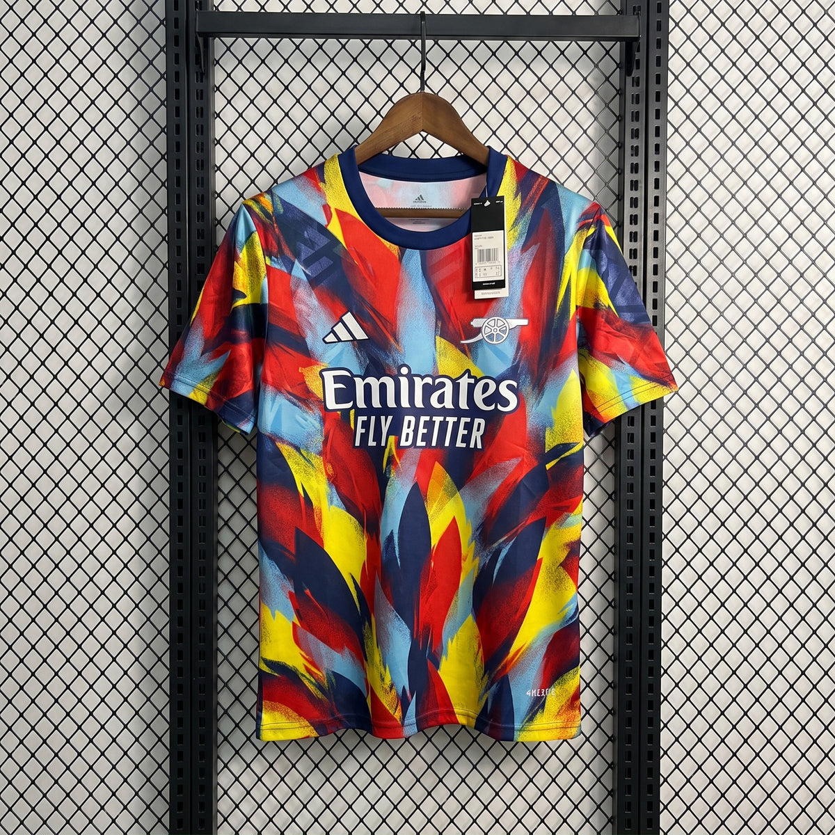 Polyester jersey in vibrant multicolor brushstroke print