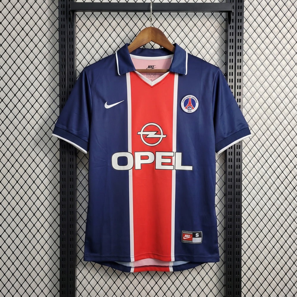 Navy short-sleeve football shirt with central red stripe