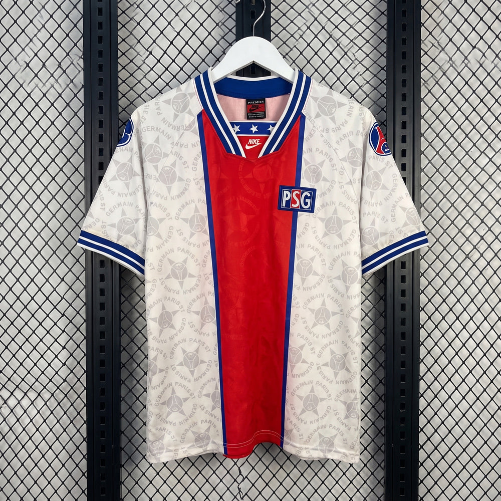 Striped-trim V-neck athletic jersey with red center panel