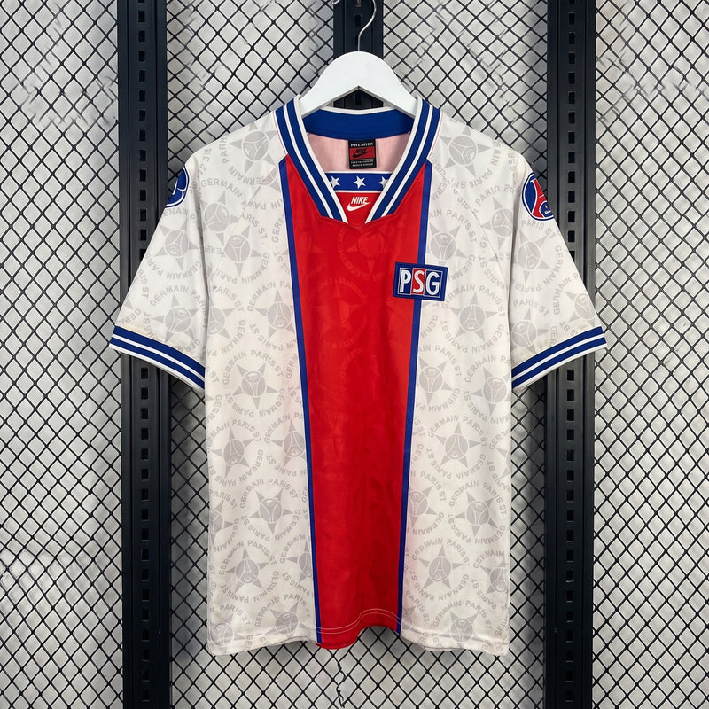Striped-trim V-neck athletic jersey with red center panel